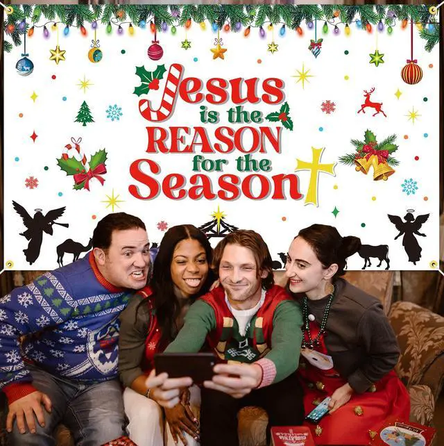 Alt view image 3 of 6 - Jesus is The Reason for The Season Backdrop Banner 73 x 43 Inch Large Christmas Holiday Nativity Scenes Birth of Jesus Background Banner Religious Christmas Holy Nativity Party Decorations
