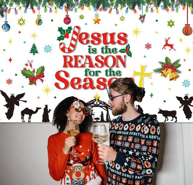 Alt view image 5 of 6 - Jesus is The Reason for The Season Backdrop Banner 73 x 43 Inch Large Christmas Holiday Nativity Scenes Birth of Jesus Background Banner Religious Christmas Holy Nativity Party Decorations