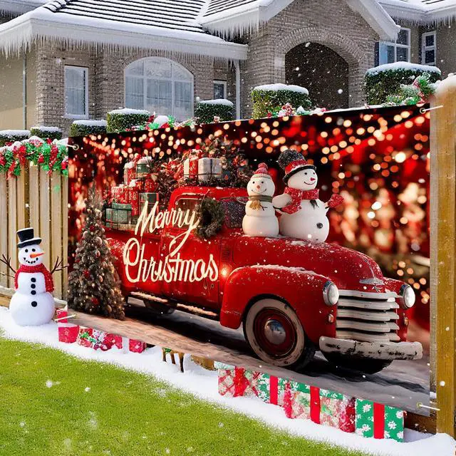 Main image of Merry Christmas Banner Decoration New Year Outdoor Flag Indoor Home Decor Party Supplies Yard Sign Background for Photography (Car, 71x43 Inch)