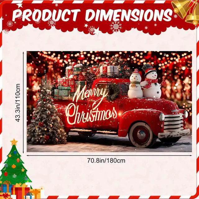 Alt view image 3 of 6 - Merry Christmas Banner Decoration New Year Outdoor Flag Indoor Home Decor Party Supplies Yard Sign Background for Photography (Car, 71x43 Inch)