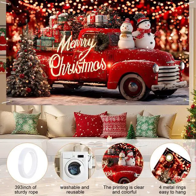 Alt view image 5 of 6 - Merry Christmas Banner Decoration New Year Outdoor Flag Indoor Home Decor Party Supplies Yard Sign Background for Photography (Car, 71x43 Inch)