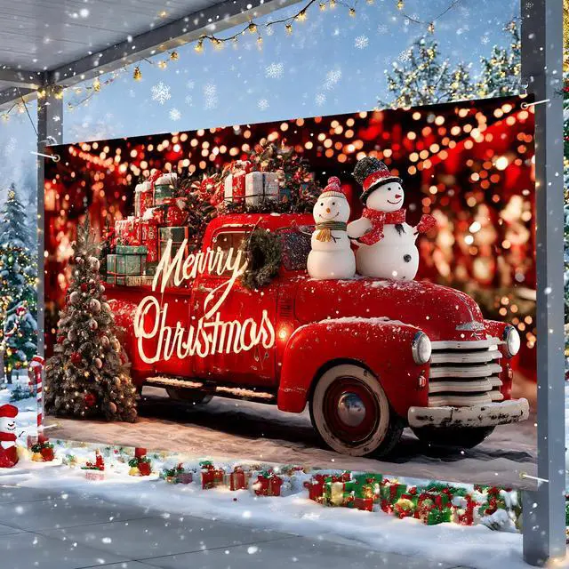 Alt view image 6 of 6 - Merry Christmas Banner Decoration New Year Outdoor Flag Indoor Home Decor Party Supplies Yard Sign Background for Photography (Car, 71x43 Inch)