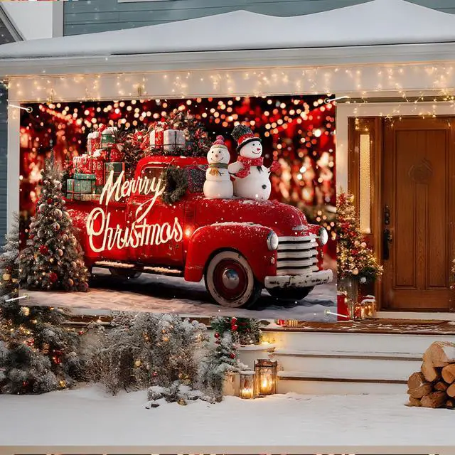 Alt view image 4 of 6 - Merry Christmas Banner Decoration New Year Outdoor Flag Indoor Home Decor Party Supplies Yard Sign Background for Photography (Car, 71x43 Inch)