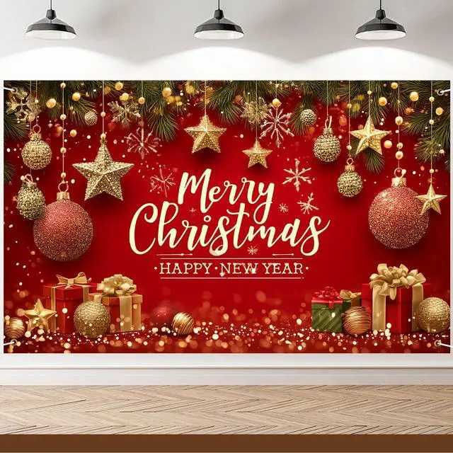 Alt view image 2 of 6 - Merry Christmas Banner Decoration New Year Outdoor Flag Indoor Home Decor Party Supplies Yard Sign Background for Photography (Red, 71x43 Inch)