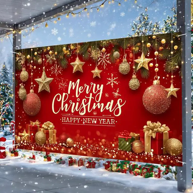 Alt view image 4 of 6 - Merry Christmas Banner Decoration New Year Outdoor Flag Indoor Home Decor Party Supplies Yard Sign Background for Photography (Red, 71x43 Inch)