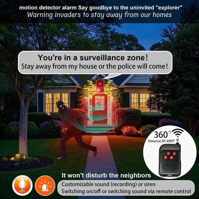 Alt view image 4 of 6 - Solar Motion Sensor Alarm Outdoor - Support Recording&±Volume, 129db Loud Noise Maker, Barking Dog&Gunshot Siren, Wide-Angle Sensing Motion Detector, with USB&Remote Controller, Detect Intruder