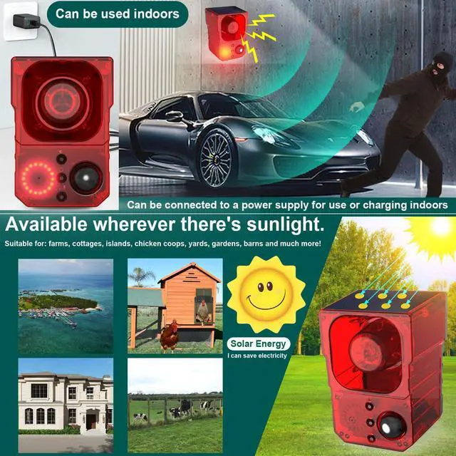 Alt view image 3 of 6 - Solar Motion Sensor Alarm Outdoor - Support Recording&±Volume, 129db Loud Noise Maker, Barking Dog&Gunshot Siren, Wide-Angle Sensing Motion Detector, with USB&Remote Controller, Detect Intruder