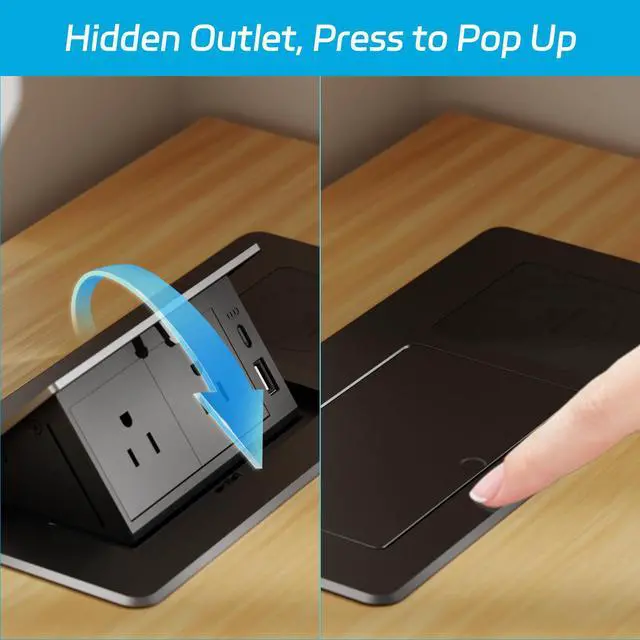 Alt view image 4 of 6 - Pop Up Power Strip with 2 AC,1 USB A/C Port and Wireless Charging,Recessed Power Outlet with 20W PD USB A,USB C Port and 15W Wireless Charging,Desk Outlet with 6ft Cord