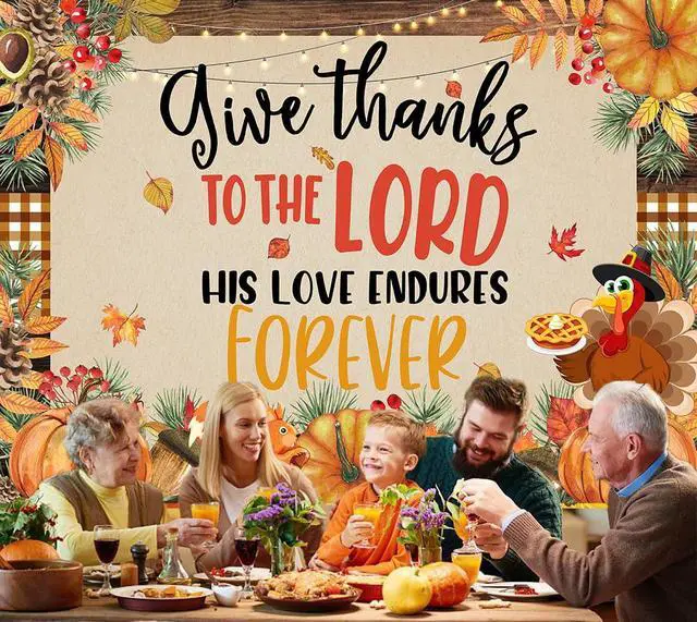 Alt view image 3 of 7 - Give Thanks to The Lord Banner 10x8ft Christian Fall Thanksgiving Backdrop | Happy Thanksgiving Photography Background, Autumn Pumpkin Maple Leaf Banner for Thanksgiving Harvest Party Decor Supplies