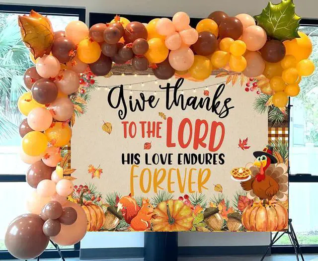 Alt view image 2 of 7 - Give Thanks to The Lord Banner 10x8ft Christian Fall Thanksgiving Backdrop | Happy Thanksgiving Photography Background, Autumn Pumpkin Maple Leaf Banner for Thanksgiving Harvest Party Decor Supplies