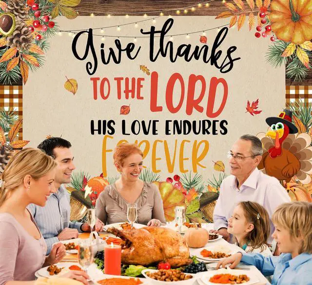 Alt view image 4 of 7 - Give Thanks to The Lord Banner 10x8ft Christian Fall Thanksgiving Backdrop | Happy Thanksgiving Photography Background, Autumn Pumpkin Maple Leaf Banner for Thanksgiving Harvest Party Decor Supplies