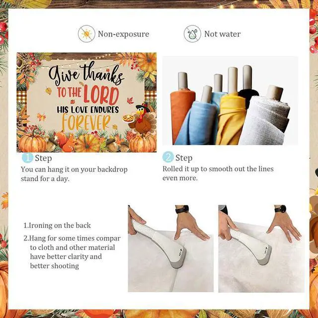 Alt view image 7 of 7 - Give Thanks to The Lord Banner 10x8ft Christian Fall Thanksgiving Backdrop | Happy Thanksgiving Photography Background, Autumn Pumpkin Maple Leaf Banner for Thanksgiving Harvest Party Decor Supplies