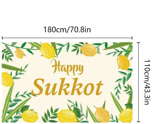 Alt view image 4 of 7 - Happy Sukkot Backdrop Banner with 70.8"X43.3", Happy Sukkah Backdrop Banner, Etrog Lulav Jewish Holiday Photography Background for Photo Booth Wedding Birthday Sukkot Party Decorations