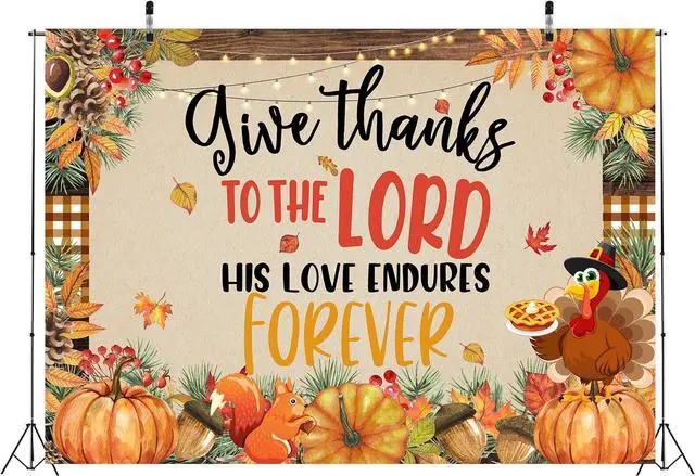 Alt view image 5 of 7 - Give Thanks to The Lord Banner 10x8ft Christian Fall Thanksgiving Backdrop | Happy Thanksgiving Photography Background, Autumn Pumpkin Maple Leaf Banner for Thanksgiving Harvest Party Decor Supplies