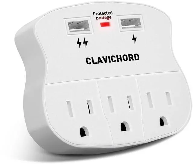 Main image of Multi Plug Wall Outlet, 3 Outlet 2 USB Surge Protector with LED Indicator | 15A 125V 1875W 60Hz, smart fast charging, flame retardant, compact & travel friendly, ETL certified safety for TV/PC/phone