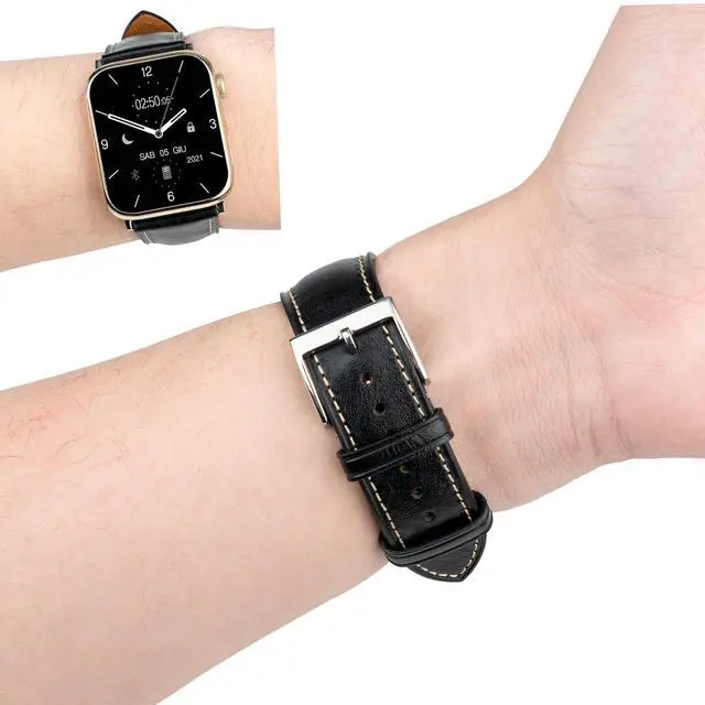 Alt view image 2 of 6 - Leather Bands Compatible with Apple Watch Band 42mm 44mm 45mm 49mm Ultra, Replacement Band Leather Strap for Men iWatch Ultra 3/2/1 Series 9 8 7 6 5 4