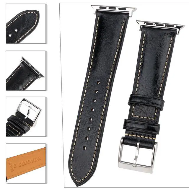 Alt view image 5 of 6 - Leather Bands Compatible with Apple Watch Band 42mm 44mm 45mm 49mm Ultra, Replacement Band Leather Strap for Men iWatch Ultra 3/2/1 Series 9 8 7 6 5 4