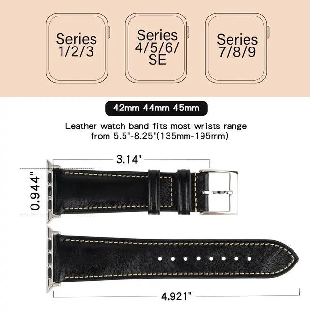 Alt view image 6 of 6 - Leather Bands Compatible with Apple Watch Band 42mm 44mm 45mm 49mm Ultra, Replacement Band Leather Strap for Men iWatch Ultra 3/2/1 Series 9 8 7 6 5 4