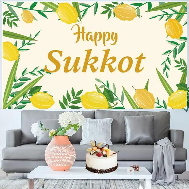 Alt view image 7 of 7 - Happy Sukkot Backdrop Banner with 70.8"X43.3", Happy Sukkah Backdrop Banner, Etrog Lulav Jewish Holiday Photography Background for Photo Booth Wedding Birthday Sukkot Party Decorations