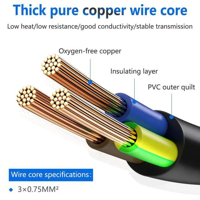 Alt view image 3 of 7 - 2m IEC320 C14 to C13 Power Cord 3×0.75mm² Server PDU Cable | PVC sheath, oxygen free copper core, fit server rack, UPS, PC and office devices