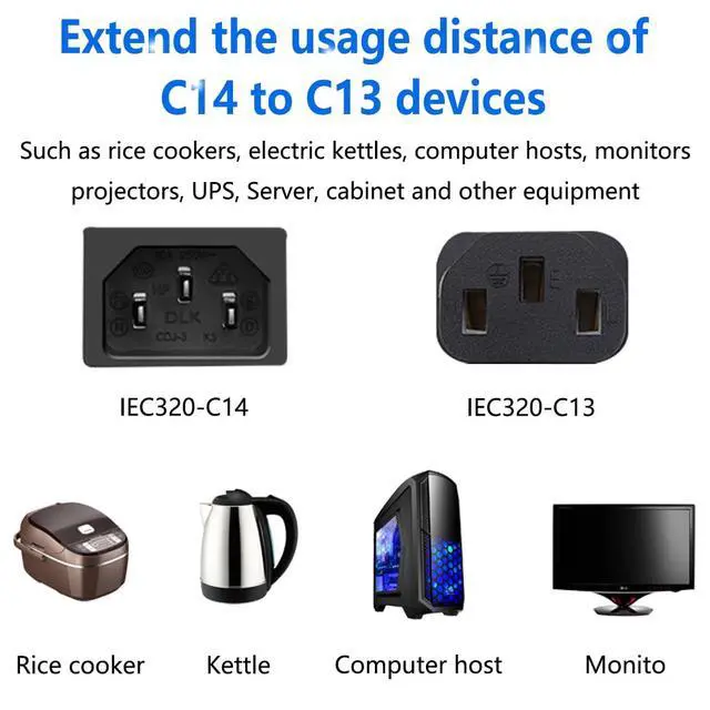 Alt view image 5 of 7 - 1M 90°Right Angle IEC C14 to C13 PDU Server Power Cord | PVC sheath, tidy wiring, fit narrow rack, for UPS monitor printer