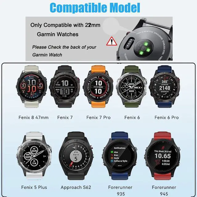 Alt view image 2 of 5 - Waterproof Bands Compatible with Garmin Fenix 5 / Fenix 6 / Fenix 7 Watch Band, 22mm Soft Sports Replacement Wristbands for Fenix 8 Fenix E 47mm/Fenix 5 Plus/Fenix 6 Pro/Fenix 7 Pro