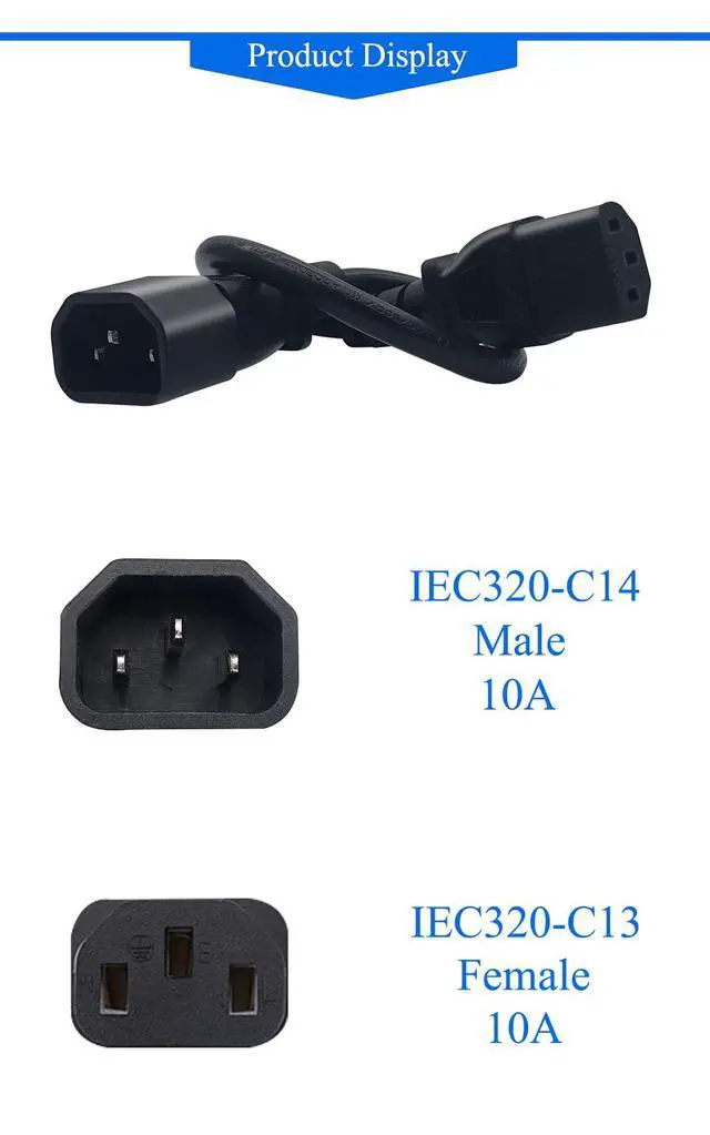 Alt view image 6 of 7 - 2m IEC320 C14 to C13 Power Cord 3×0.75mm² Server PDU Cable | PVC sheath, oxygen free copper core, fit server rack, UPS, PC and office devices