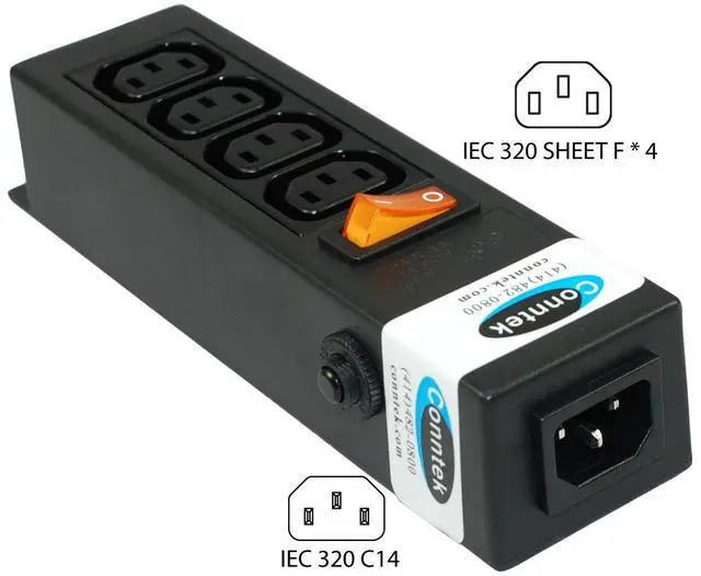 Alt view image 2 of 4 - 55705 Power Strip 250 Volt 7-1/2-Inch Housing IEC C14 Inlet to 4 IEC 60320 C13 Receptacles Sheet F Computer/Server