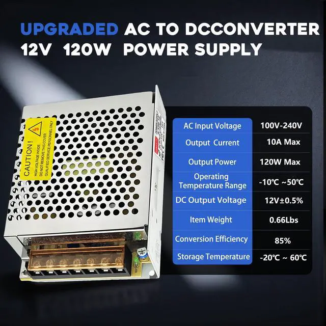 Alt view image 2 of 7 - 110V AC to DC 12V Converter 120V to 12V 10A 120W Power Supply | AC to DC Converter 12V 10A 120W Switch Power Supply for CCTV Camera System, 3D Printer, LED Strip, PCP Air Pump