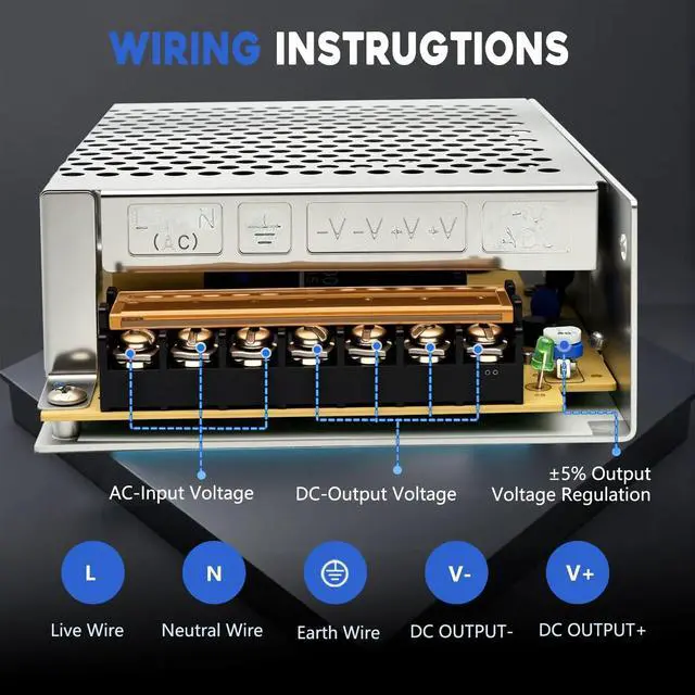 Alt view image 4 of 7 - 110V AC to DC 12V Converter 120V to 12V 10A 120W Power Supply | AC to DC Converter 12V 10A 120W Switch Power Supply for CCTV Camera System, 3D Printer, LED Strip, PCP Air Pump