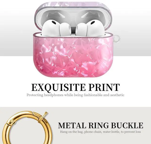 Alt view image 3 of 6 - Compatible with AirPods Pro 3 (2025) Case Soft TPU with Cute Golden Keychain Cover Leopard Paint Case for Girls Women for Airpod Pro 3 - Gradient Pink