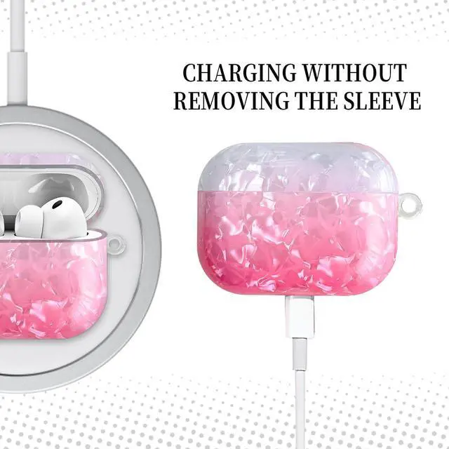 Alt view image 5 of 6 - Compatible with AirPods Pro 3 (2025) Case Soft TPU with Cute Golden Keychain Cover Leopard Paint Case for Girls Women for Airpod Pro 3 - Gradient Pink