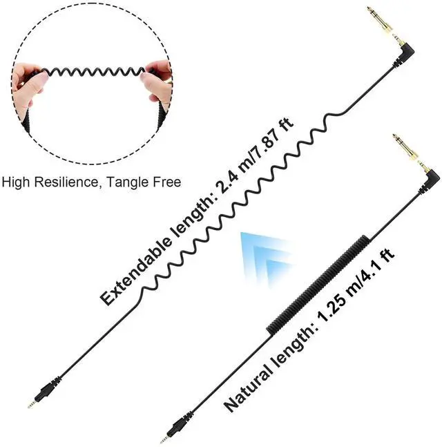 Alt view image 5 of 7 - Replacement Audio Cable Compatible with Pioneer HDJ-X5 HDJ-X7 HDJ-S7 HDJ-CUE1 Headphones, Extendable Spring Coiled Cord with 3.5mm Stereo Plug & 6.3mm Adapter