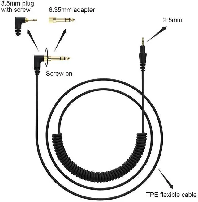 Alt view image 7 of 7 - Replacement Audio Cable Compatible with Pioneer HDJ-X5 HDJ-X7 HDJ-S7 HDJ-CUE1 Headphones, Extendable Spring Coiled Cord with 3.5mm Stereo Plug & 6.3mm Adapter
