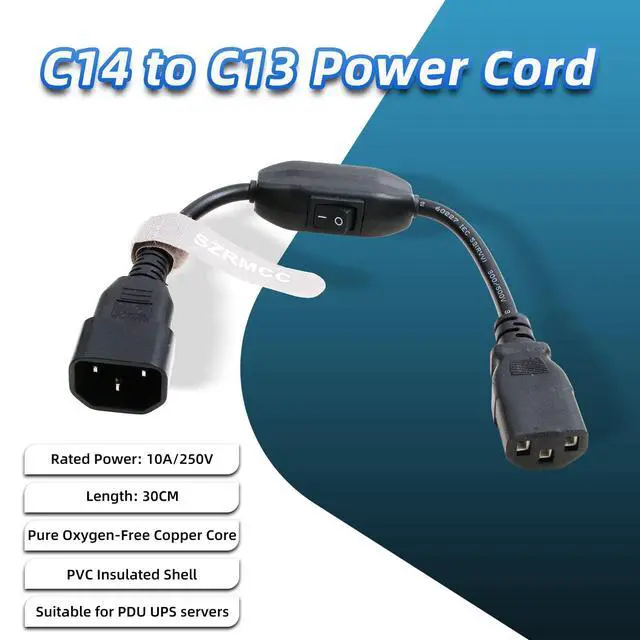 Alt view image 2 of 6 - Power Cord Cable IEC 320 C14 to C13 PDU UPS Power Extension Cable with On Off Switch 10A (2pcs)