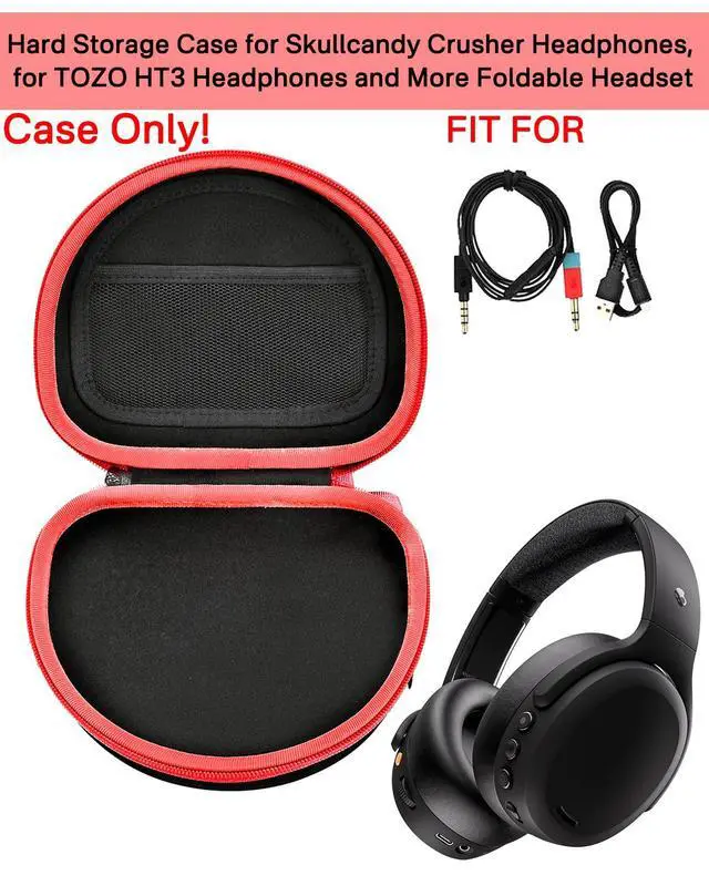 Alt view image 2 of 6 - Hard Storage Case Compatible with Skullcandy Crusher Over-Ear Headphones, for TOZO HT3 Headphones and More Foldable Headset, Travel Carrying Bag. (Case Only)-Black(Red Zipper)
