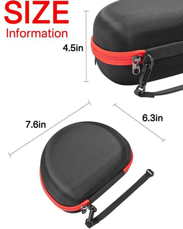 Alt view image 5 of 6 - Hard Storage Case Compatible with Skullcandy Crusher Over-Ear Headphones, for TOZO HT3 Headphones and More Foldable Headset, Travel Carrying Bag. (Case Only)-Black(Red Zipper)