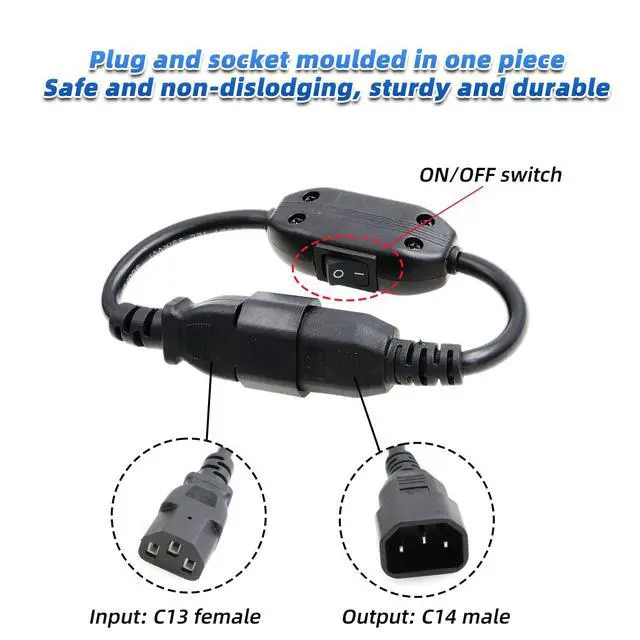 Alt view image 3 of 6 - Power Cord Cable IEC 320 C14 to C13 PDU UPS Power Extension Cable with On Off Switch 10A (2pcs)