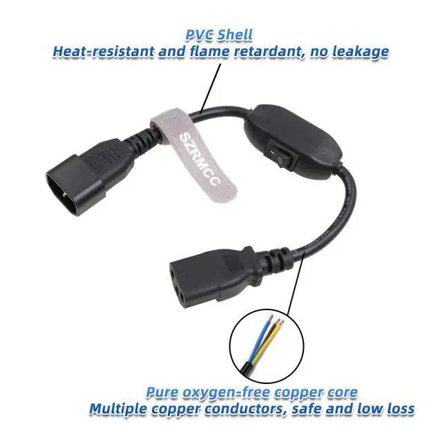 Alt view image 4 of 6 - Power Cord Cable IEC 320 C14 to C13 PDU UPS Power Extension Cable with On Off Switch 10A (2pcs)