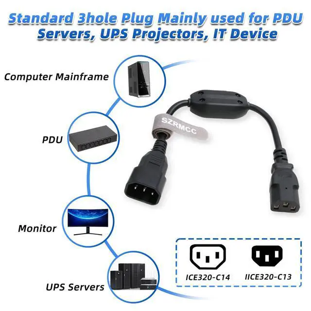 Alt view image 5 of 6 - Power Cord Cable IEC 320 C14 to C13 PDU UPS Power Extension Cable with On Off Switch 10A (2pcs)