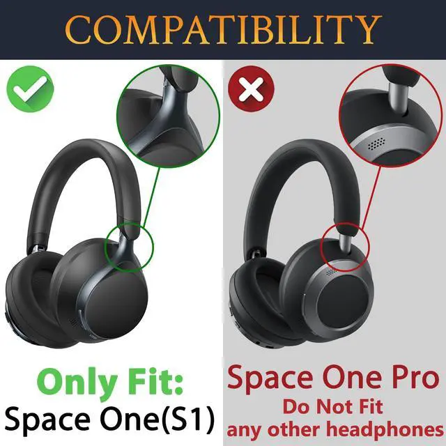 Alt view image 2 of 6 - Earpads Replacement for Anker Soundcore Space One (S1) Headphones, Not for Space One Pro, Ear Pads Cushions with Softer Protein Leather, Noise Isolation Foam - Black