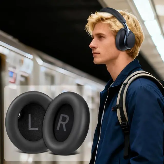 Alt view image 5 of 6 - Earpads Replacement for Anker Soundcore Space One (S1) Headphones, Not for Space One Pro, Ear Pads Cushions with Softer Protein Leather, Noise Isolation Foam - Black