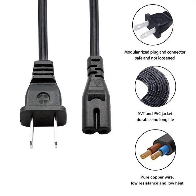 Alt view image 5 of 6 - 8ft AC Printer Power Cord Replacement for HP OfficeJet Pro 8025 5212 6978 3830 5255 9015 4650 9025 8710 8720 6968 8610 Photosmart 5510 5520 6510 Printer 2 Prong AC Power Cord Cable