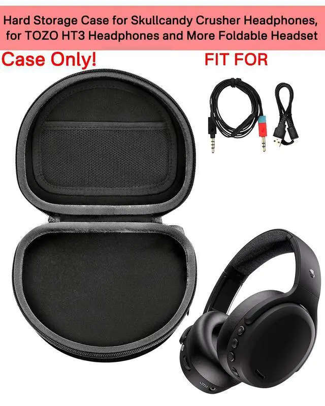 Alt view image 2 of 6 - Hard Storage Case Compatible with Skullcandy Crusher Over-Ear Headphones, for TOZO HT3 Headphones and More Foldable Headset, Travel Carrying Bag. (Case Only)-Black(Black Lining)