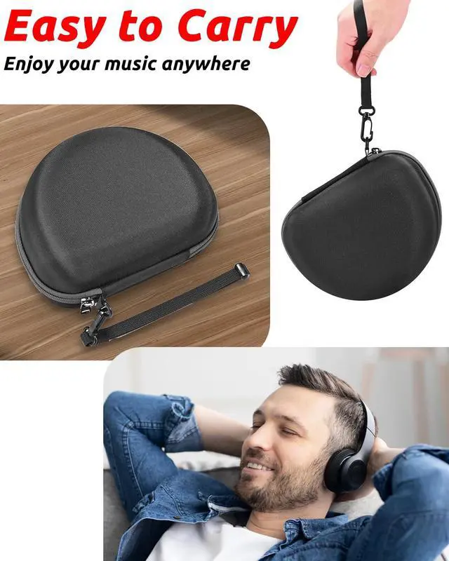Alt view image 4 of 6 - Hard Storage Case Compatible with Skullcandy Crusher Over-Ear Headphones, for TOZO HT3 Headphones and More Foldable Headset, Travel Carrying Bag. (Case Only)-Black(Black Lining)