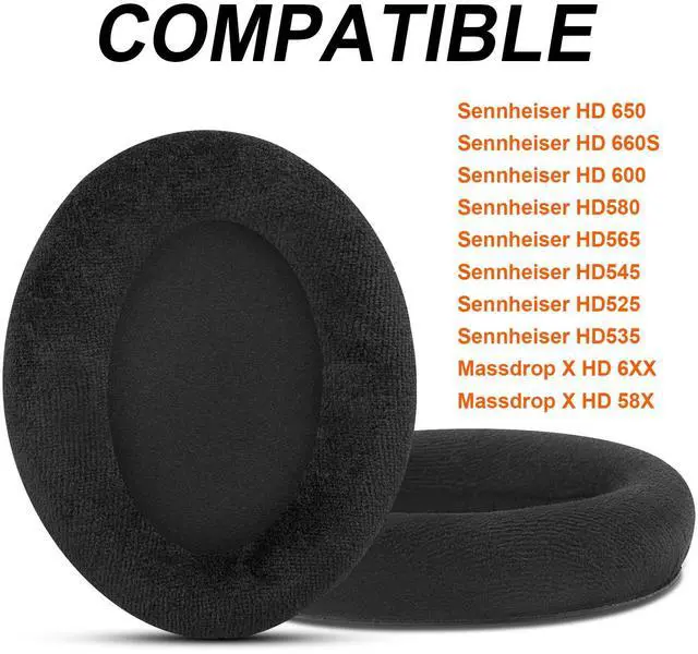 Alt view image 2 of 6 - Replacement Earpads for Sennheiser HD650, HD6XX (Massdrop), HD600 - Black | Also for HD660S, HD660S2, HD580, HD58X (Massdrop), HD565, HD545, HD535 Headphones, Ear Pads Cushions with High-Density Foam