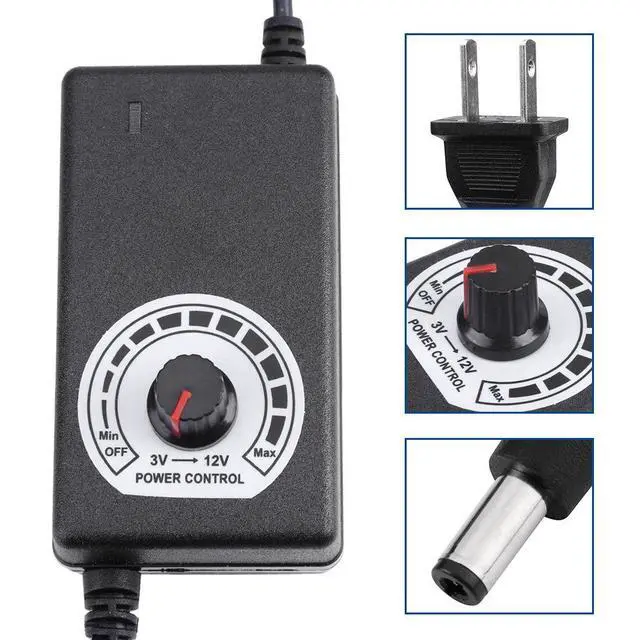 Alt view image 5 of 5 - AC to DC Adapter Converter 3-12V 2A Adjustable Power Supply Motor Speed Controller with US Plug