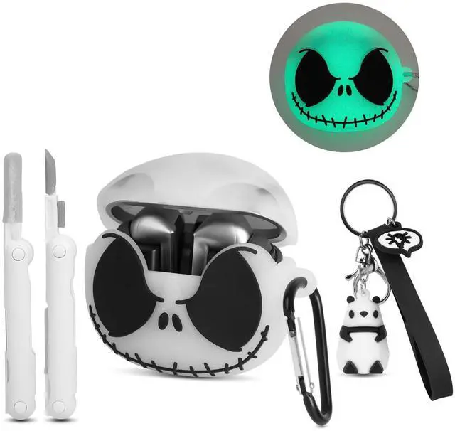 Main image of for Samsung Galaxy Buds 3 FE / 3/3 Pro Case, Glow in the Dark | with Cleaner kit & Cute Panda Keychain, Soft Silicone Christmas Skull Cover for Buds Pro 3 Case for Women Men