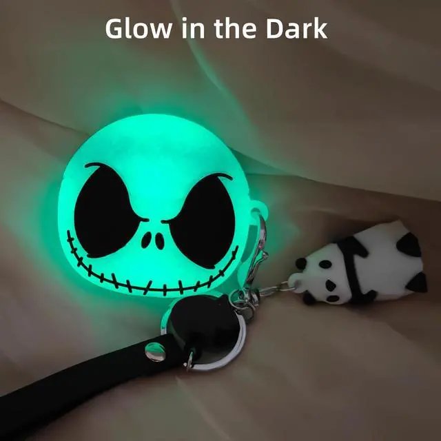 Alt view image 3 of 7 - for Samsung Galaxy Buds 3 FE / 3/3 Pro Case, Glow in the Dark | with Cleaner kit & Cute Panda Keychain, Soft Silicone Christmas Skull Cover for Buds Pro 3 Case for Women Men