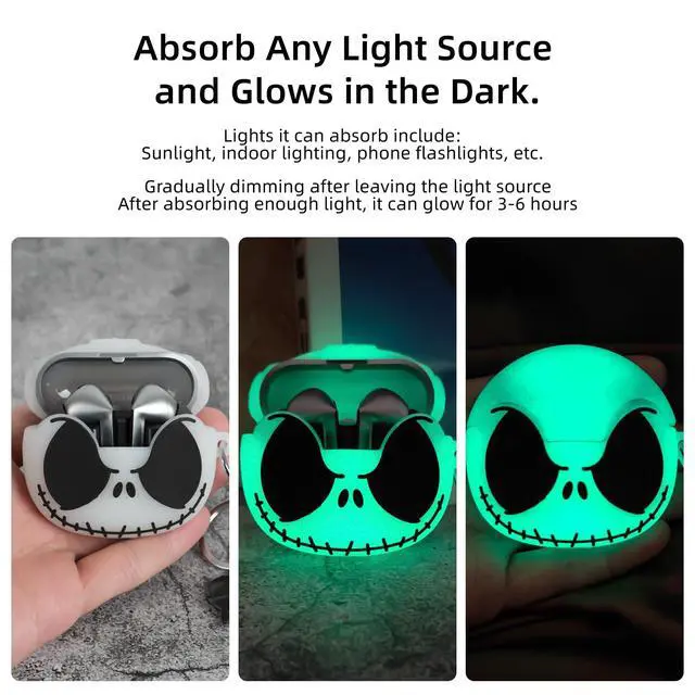 Alt view image 5 of 7 - for Samsung Galaxy Buds 3 FE / 3/3 Pro Case, Glow in the Dark | with Cleaner kit & Cute Panda Keychain, Soft Silicone Christmas Skull Cover for Buds Pro 3 Case for Women Men